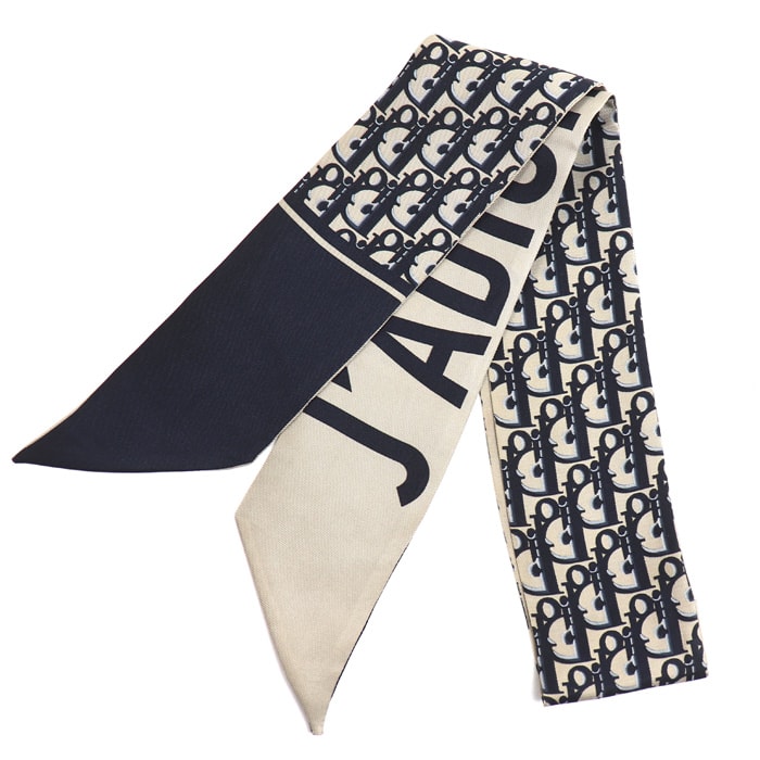 Dior ディオール トロッター オブリーク ロゴ リバーシブル スカーフ ネイビー/ベージュ レディース【中古】