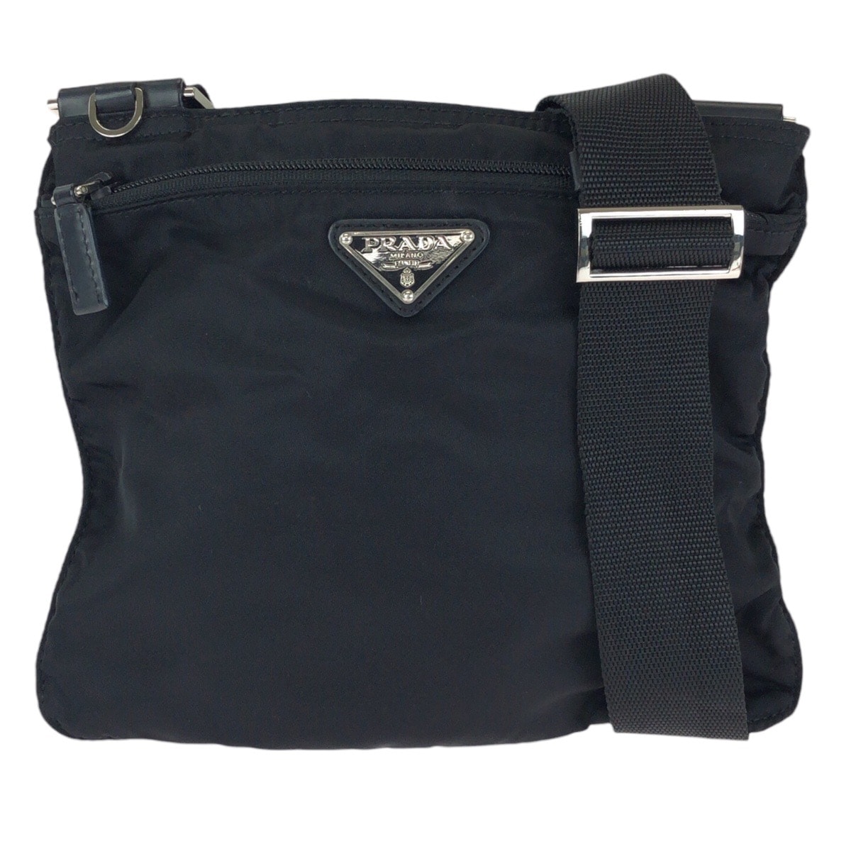 美品 PRADA プラダ テスート 三角ロゴプレート ブラック 黒 シルバー金具 ナイロン ショルダーバッグ メッセンジャーバッグ 601493 【中古】