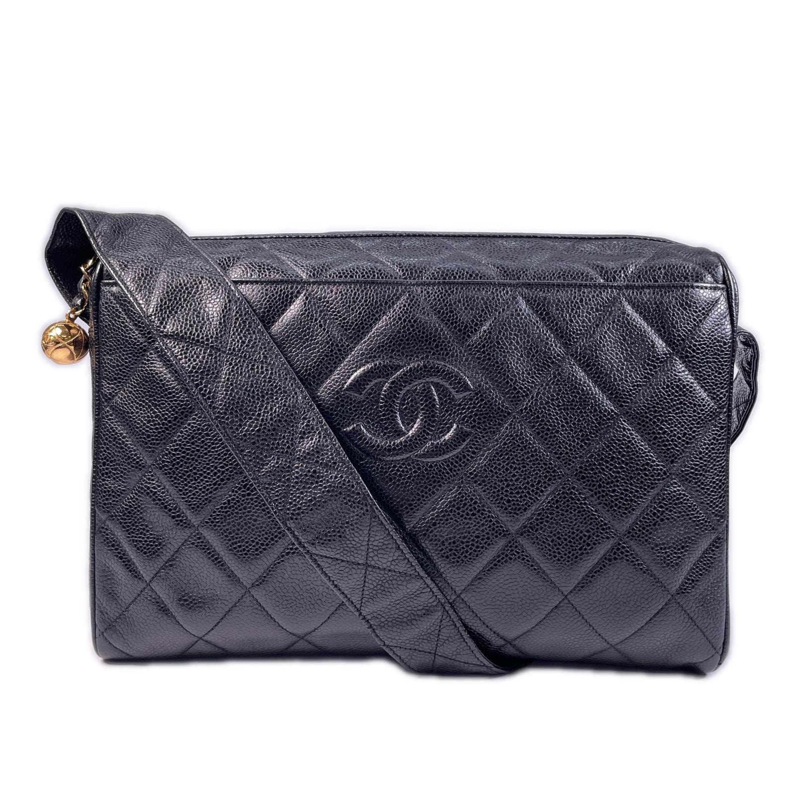 美品 CHANEL シャネル マトラッセキャビアスキン ショルダーバッグ マットキャビアスキン ブラック レディース【中古】