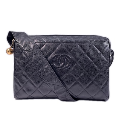 美品 CHANEL シャネル マトラッセキャビアスキン ショルダーバッグ マットキャビアスキン ブラック レディース【中古】