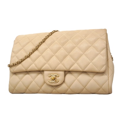 ★SALE【6fa1504】シャネル ショルダーバッグ マトラッセ チェーンショルダー キャビアスキン アイボリー シャンパンゴールド金具【中古】レディース