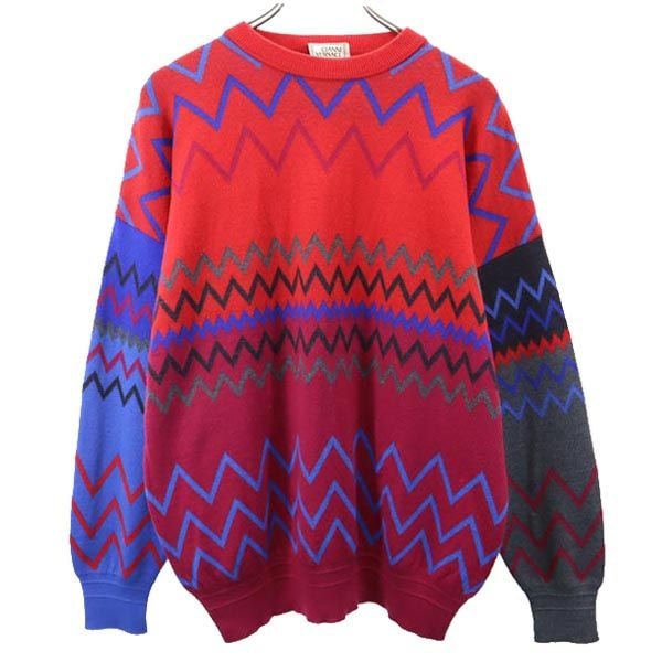 Gianni Versace ジャンニヴェルサーチ イタリア製 ウール 総柄 長袖 セーター 50 レッド系 ニット