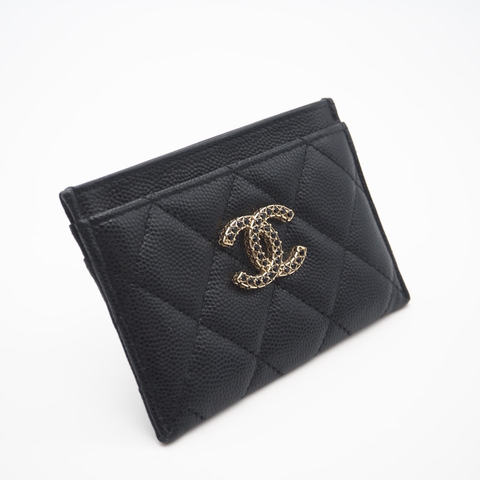 美品 CHANEL シャネル キャビアスキン レザー カードケース AP3401 カードケース ブラック キャビアスキン レディース