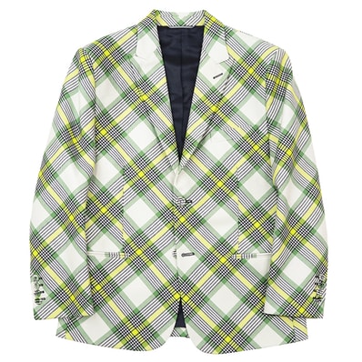 【極美品】Dior ディオール グレンチェック ジャケット サイズ 48 メンズ テーラード ロゴライニング ウール100% アウター グリーン イエロー 緑 黄 イタリア製