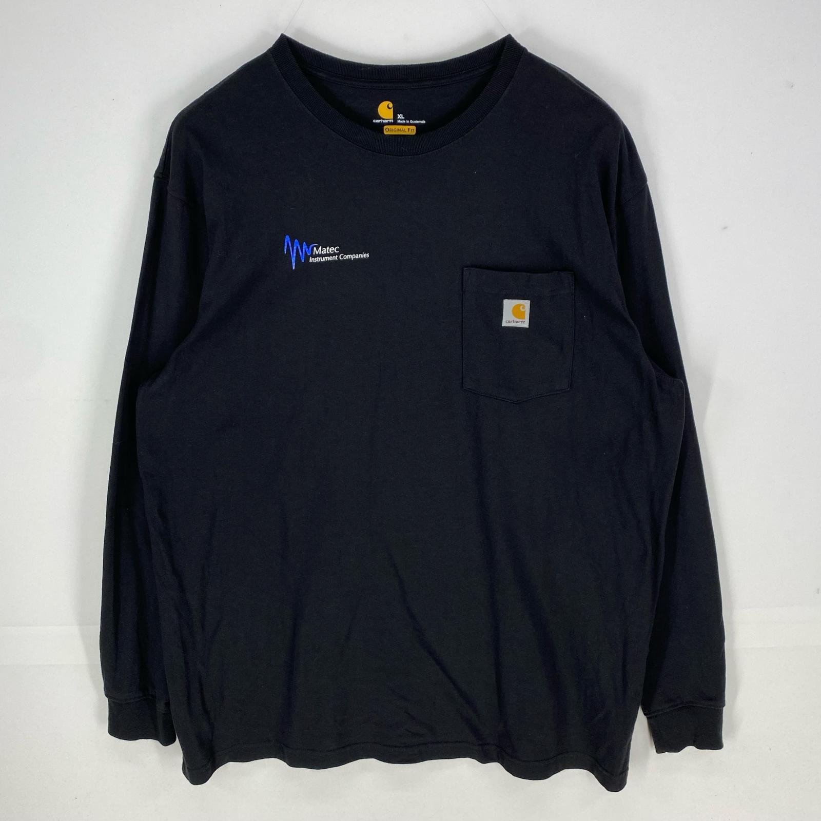 古着 カーハート Carhartt 長袖Tシャツ ポケット ワンポイントロゴ オリジナルフィット ロンT XL ブラック系 メンズ