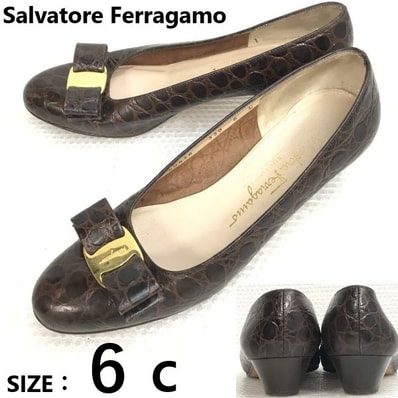 イタリア製★フェラガモ/Salvatore Ferragamo★クロコダイル/ヴァラリボン/パンプス【size:6C/23.0/茶/brown】本革/レザー/pumps◆bQ-584