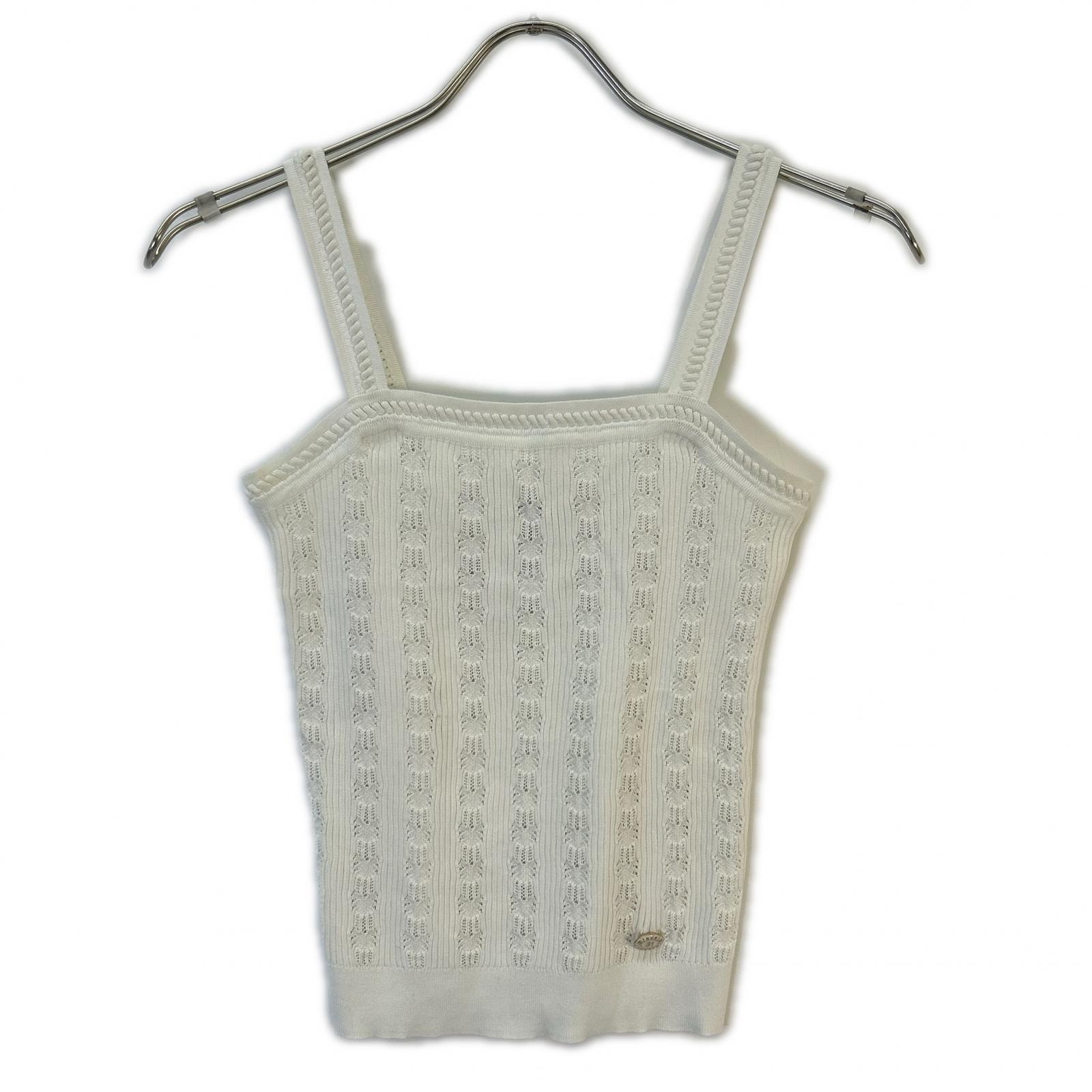 シャネル P60678 K46368 ホワイト カンボンメダル サマーニットキャミ 34