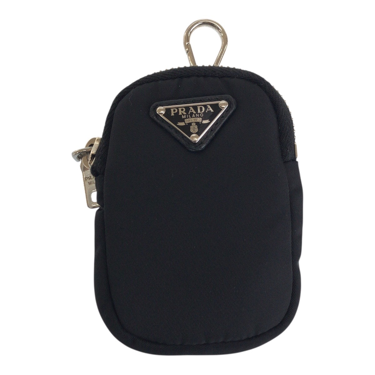 美品 PRADA プラダ テスート 三角ロゴプレート ブラック 黒 シルバー 金具 ナイロン ミニポーチ キーホルダー 男女兼用 505212 【中古】