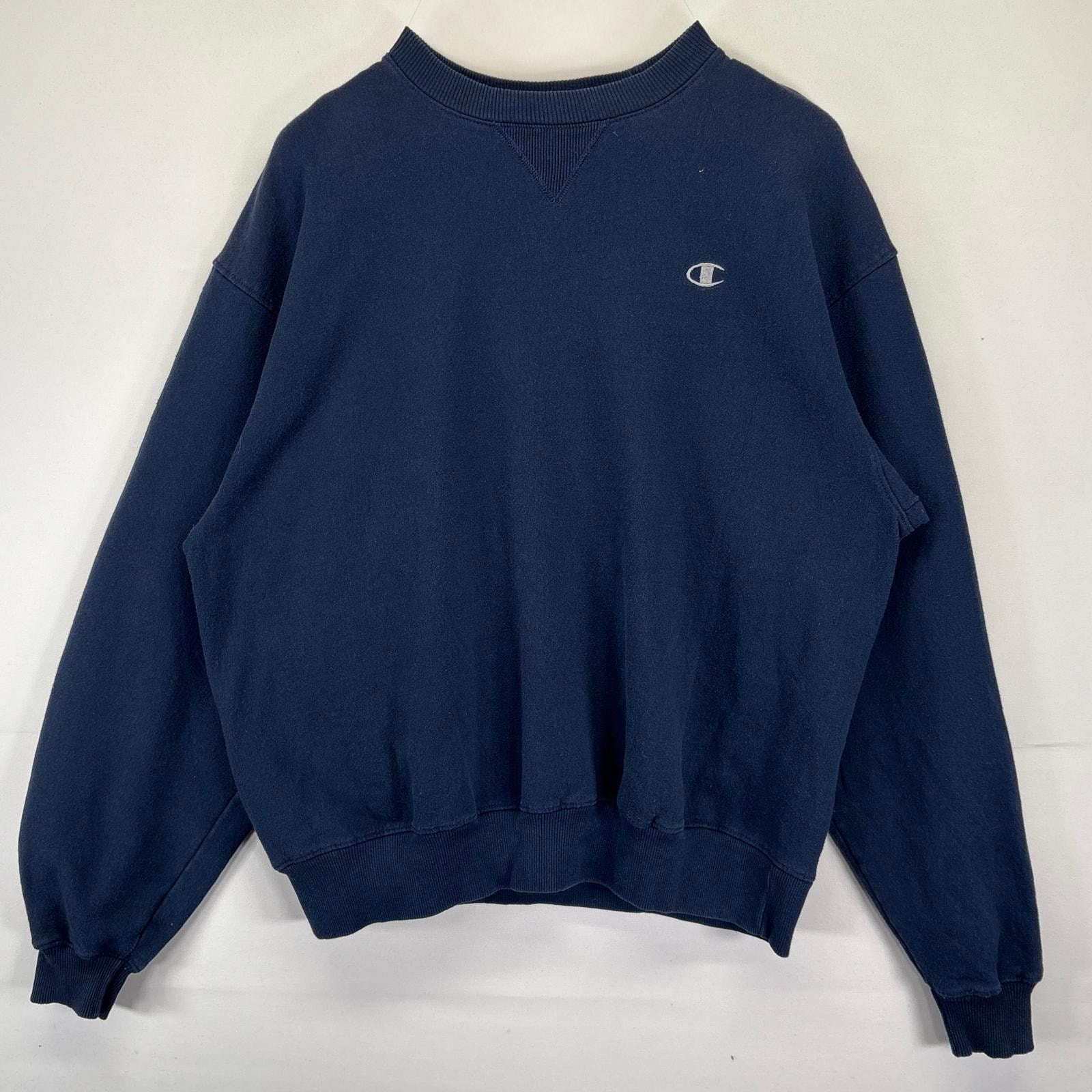 古着 チャンピオン Champion スウェット トレーナー ワンポイントロゴ クルーネック L ネイビー メンズ