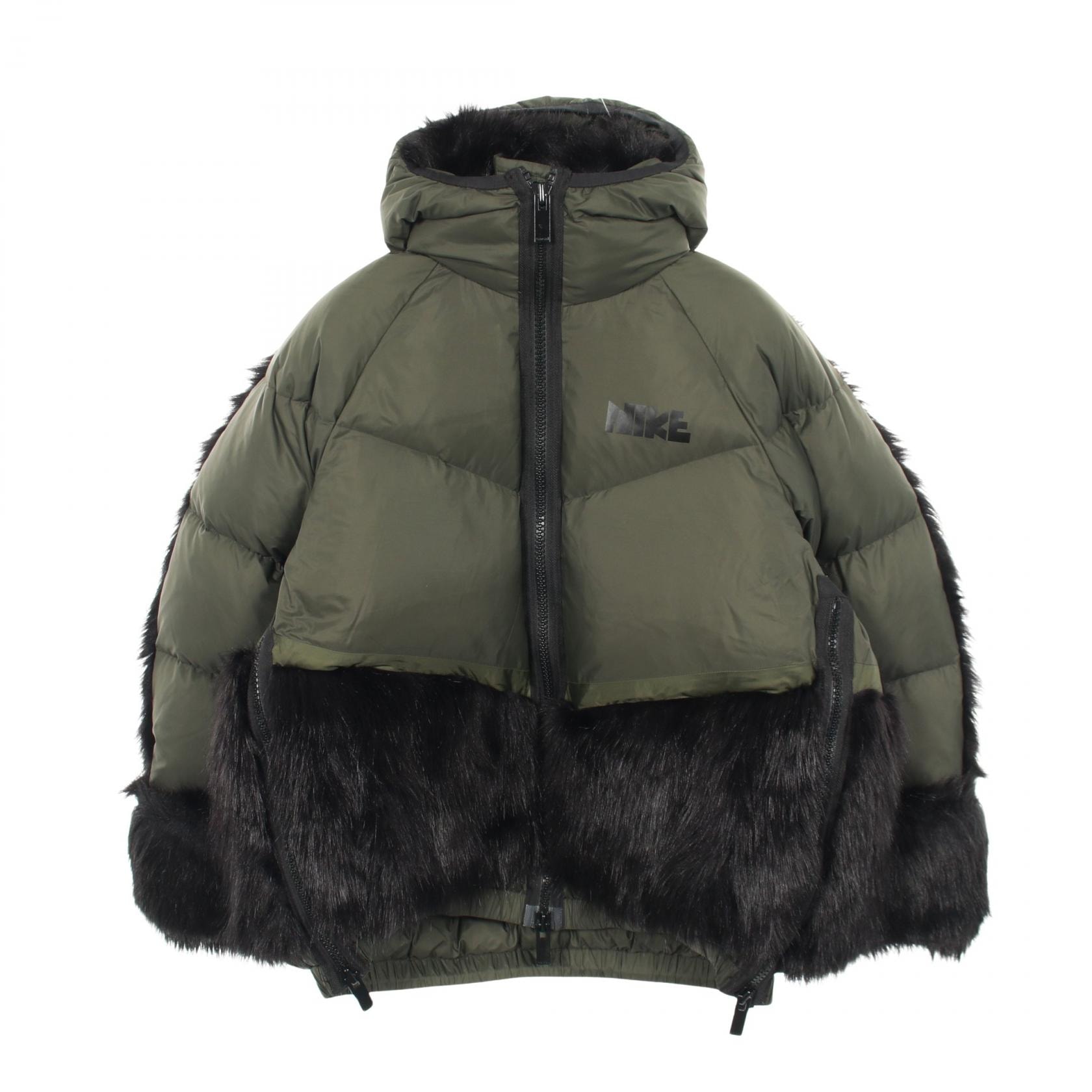 ナイキ NIKE NIKELAB × sacai ダウンジャケット 衣料品 アウター ナイロン フェイクファー レディース カーキ系 【中古】