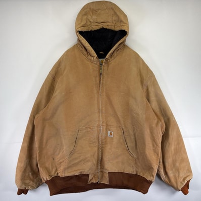古着 カーハート Carhartt USA製 ワークジャケット アクティブジャケット ダック 大きいサイズ ワンポイントロゴ パーカー 2XL ベージュ系 メンズ