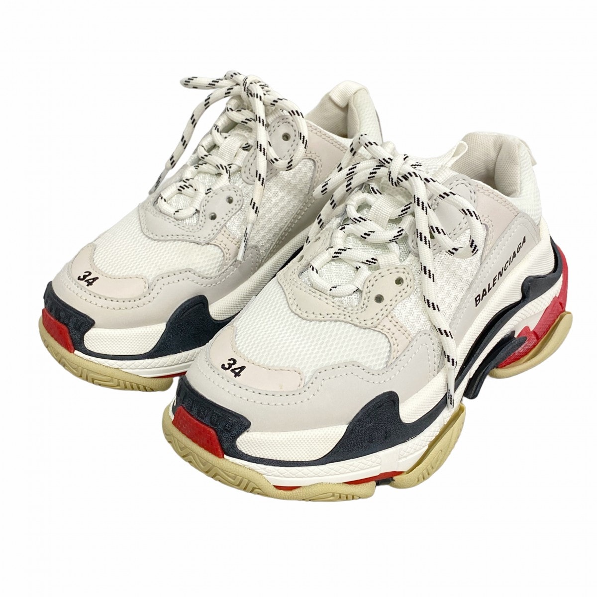 【6ape002】バレンシアガ スニーカー 34 トリプルS ファブリック ホワイト【中古】レディース