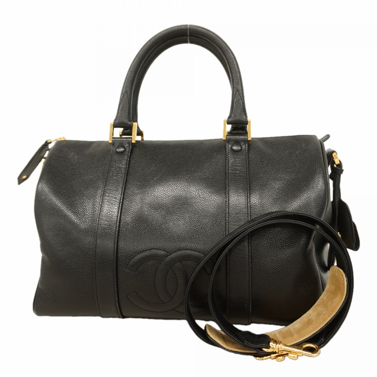 ★SALE【6dc2537】シャネル ハンドバッグ キャビアスキン ブラック ゴールド金具 2wayバッグ【中古】レディース