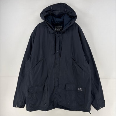 古着 ナイキ NIKE ジャケット 中綿 ワンポイント プリント ドローコード有 パーカー ボタン 大きいサイズ 2XL ブラック メンズ