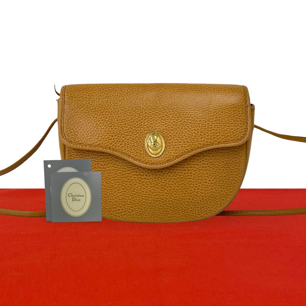 Christian Dior ディオール CD ロゴ 金具 レザー ショルダーバッグ ブラウン
 42885