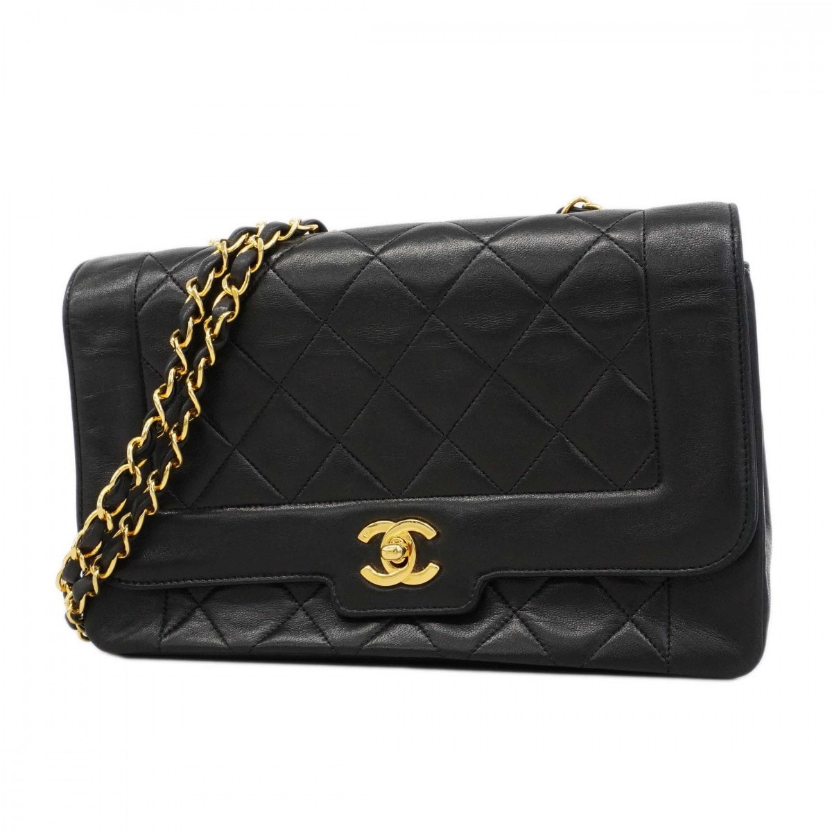 【6dc2781-k】シャネル ショルダーバッグ マトラッセ チェーンショルダー ラムスキン ブラック ゴールド金具【中古】レディース
