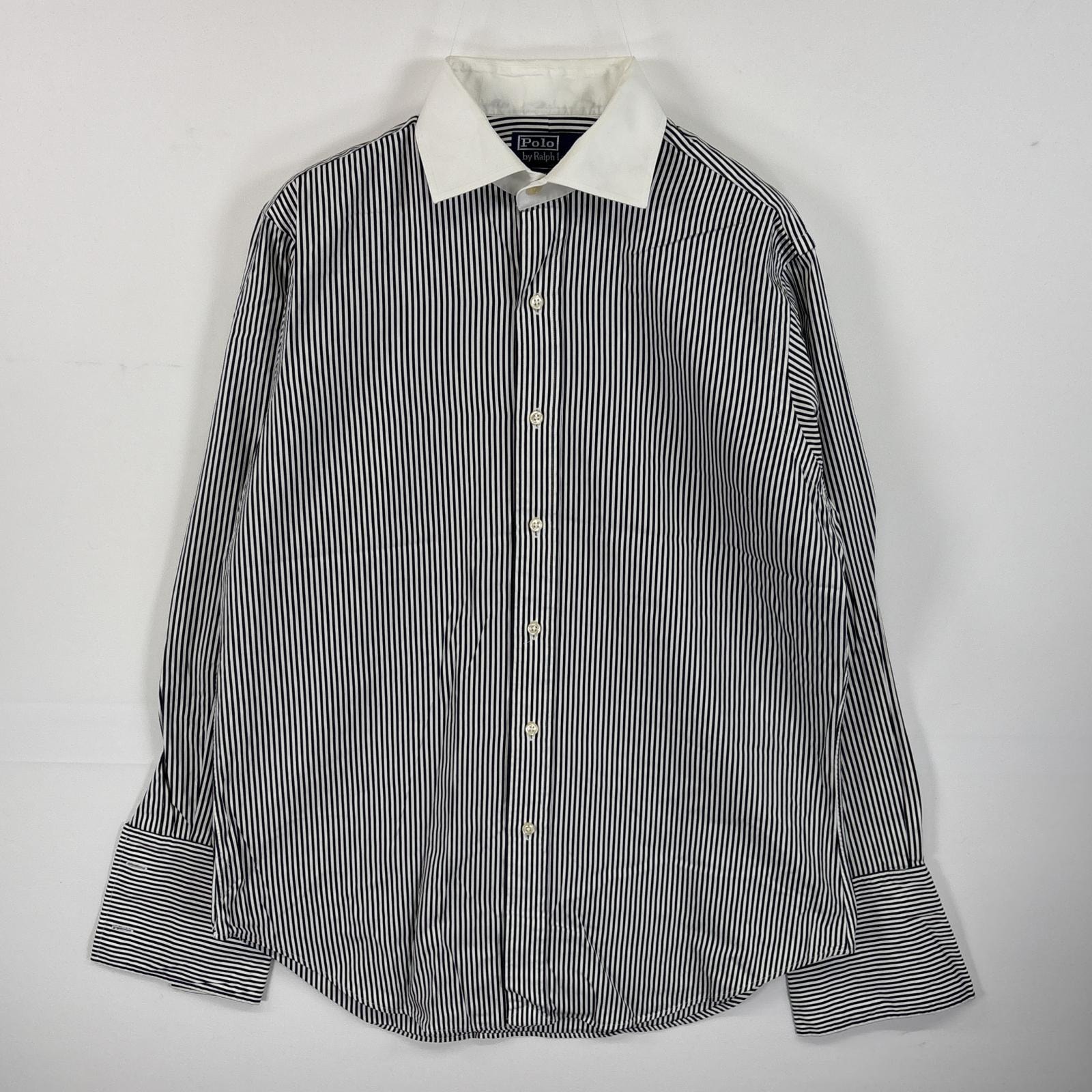 古着 ポロバイラルフローレン Polo by Ralph Lauren 長袖シャツ ダブルカフス M  ブラック系 ストライプ メンズ