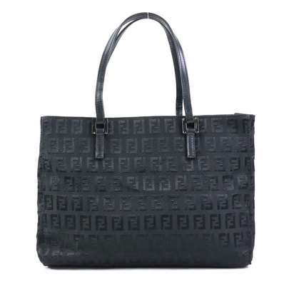 フェンディ FENDI ハンドバッグ ズッキーノ ナイロンキャンバス ブラック レディース【中古】 56178a