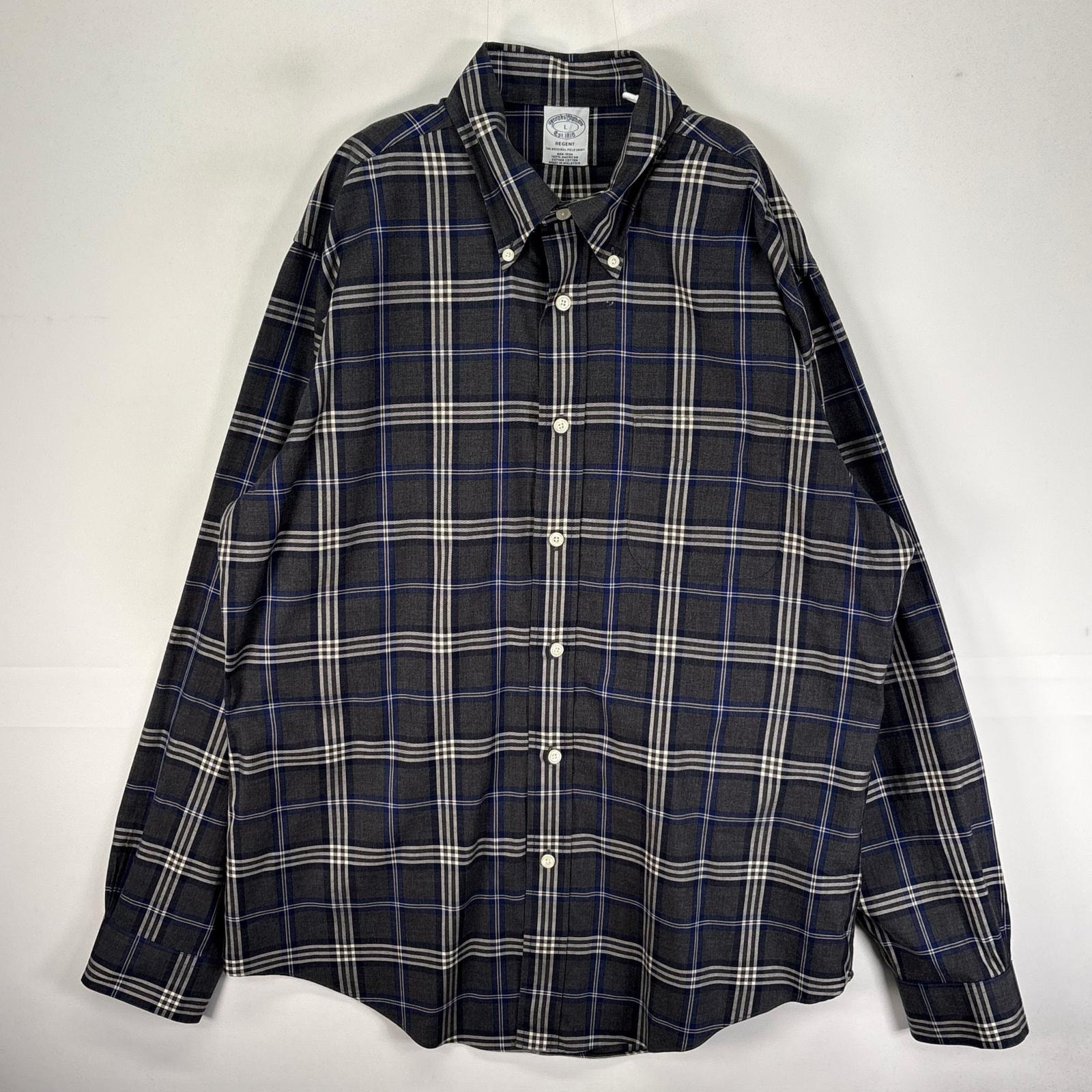 古着 ブルックスブラザーズ Brooks Brothers 長袖シャツ ボタンダウン 胸ポケット L グレー系 チェック メンズ