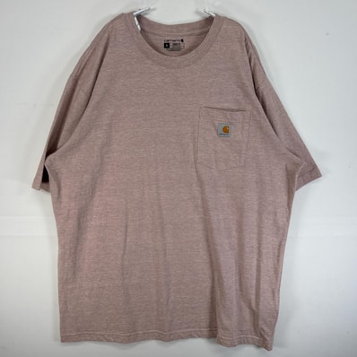古着 カーハート Carhartt 半袖Tシャツ ワンポイント ロゴ 胸ポケ 大きいサイズ 肉厚 XL ピンク 無地 メンズ