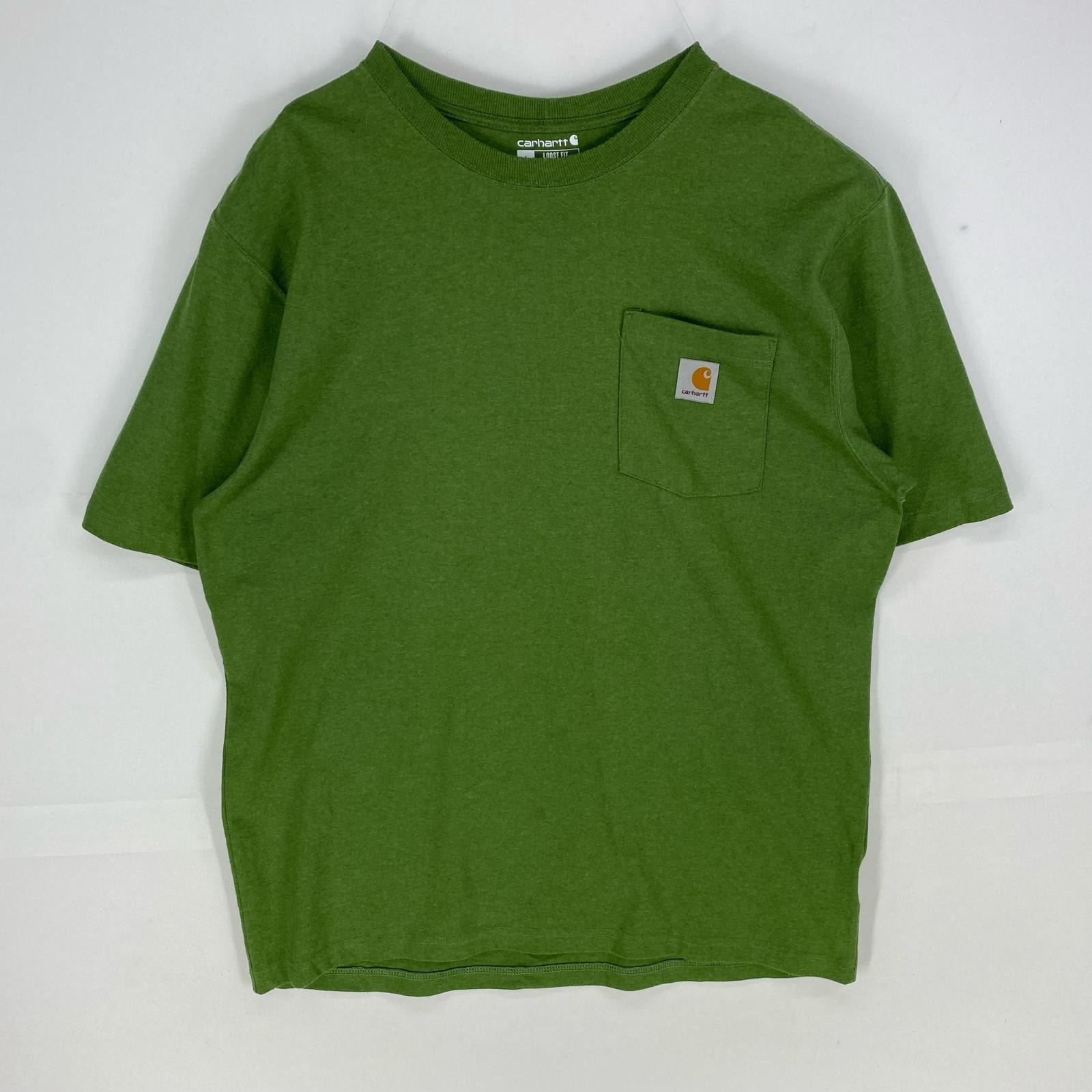 古着 カーハート Carhartt 半袖Tシャツ ワンポイント 胸ポケット クルーネック ショートスリーブ L  グリーン系 メンズ