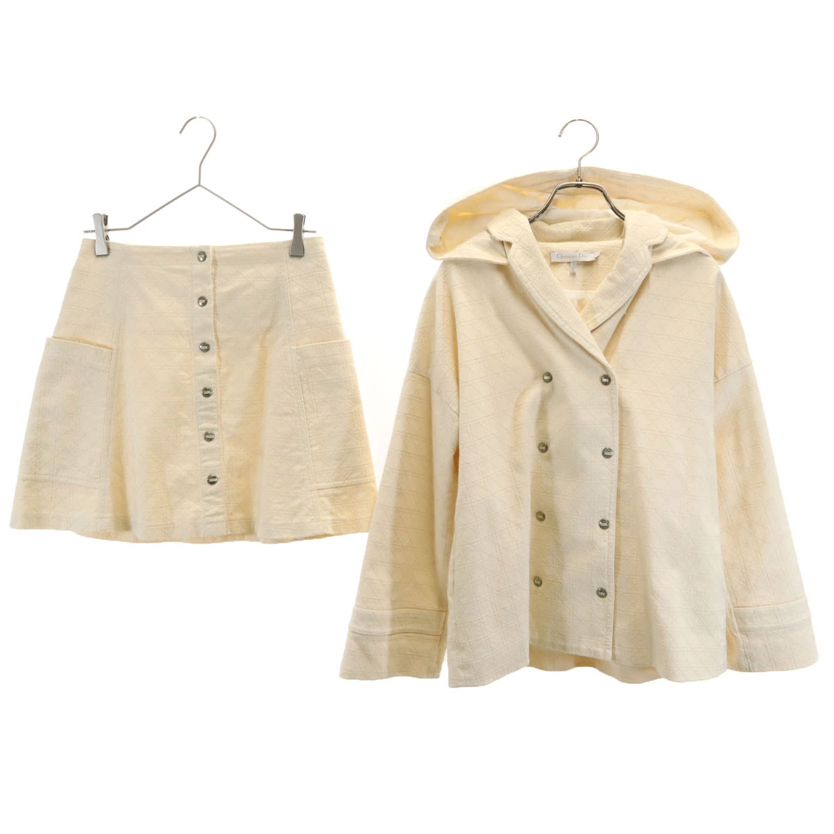 Christian Dior クリスチャンディオール ポルトガル製 総柄 フードジャケット 上下セットアップ 12/13 生成り