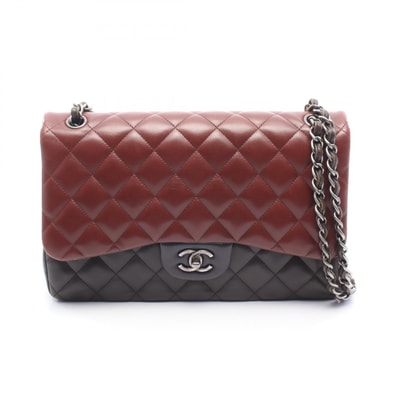 シャネル CHANEL デカマトラッセ30 トリコロール ラージ Wフラップ ショルダーバッグ バッグ ラムスキン(羊革) レディース ボルドー系 / カーキ系 / グレー系 【中古】