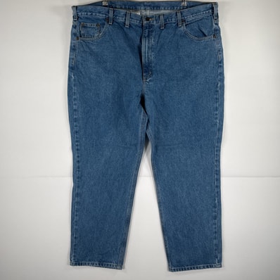 古着 カーハート Carhartt デニムパンツ ジーパン 5ポケット ワンポイント ロゴ ワークパンツ テーパード 大きいサイズ w46 L30 ブルー メンズ