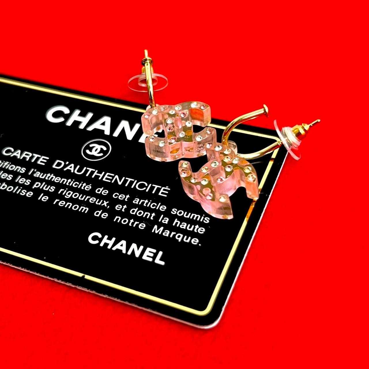 CHANEL シャネル ココマーク ラインストーン プラスチック GP ピアス ピンク
 53819