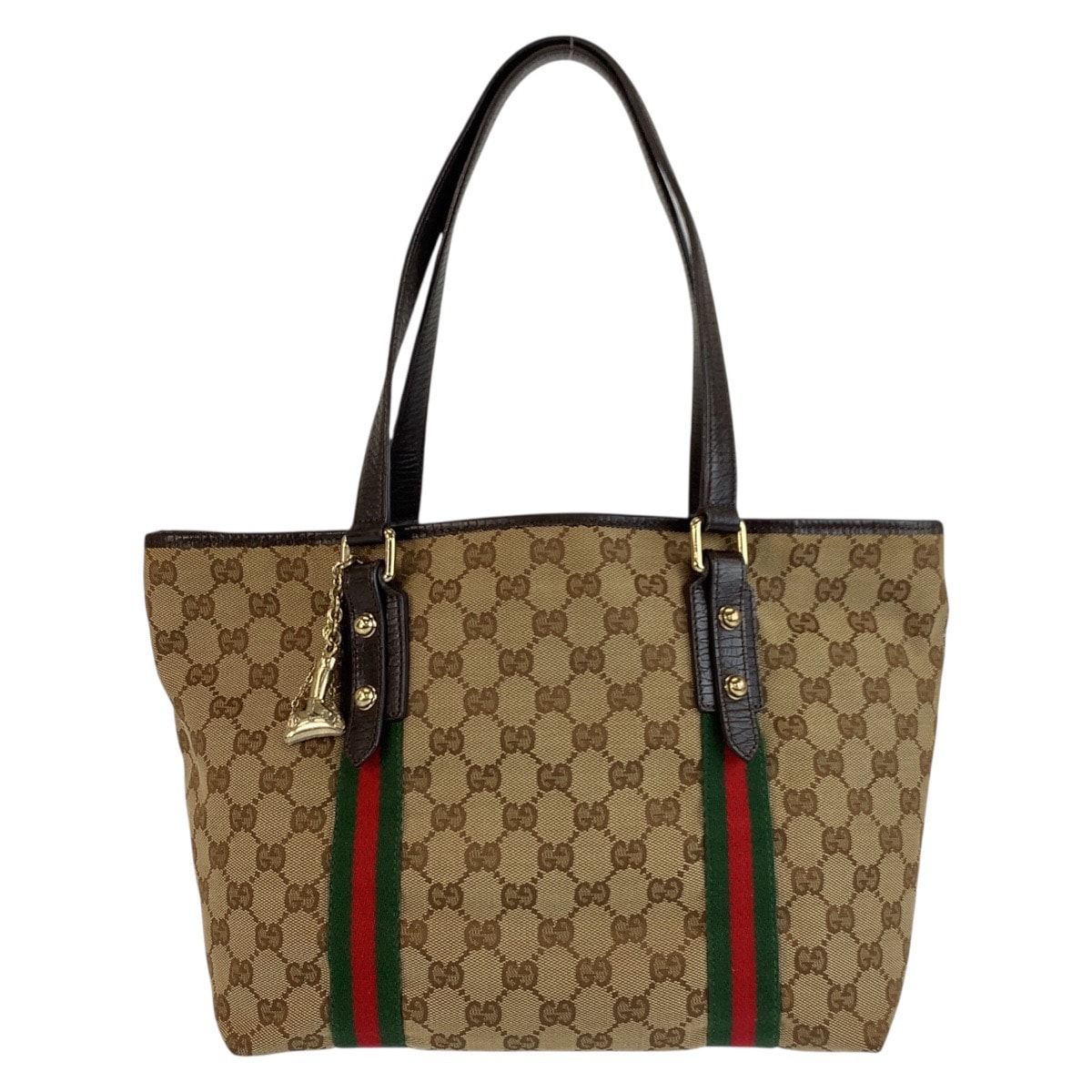 美品 GUCCI グッチ シェリーライン ベージュ ブラウン ゴールド金具 GGキャンバス レザー/ トートバッグ ショルダーバッグ 603245 【中古】