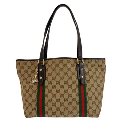 美品 GUCCI グッチ シェリーライン ベージュ ブラウン ゴールド金具 GGキャンバス レザー/ トートバッグ ショルダーバッグ 603245 【中古】