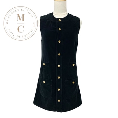 セリーヌ CELINE ワンピース コットン ブラック 黒 ゴールド トリオンフ ドレス ベロア ノースリーブ