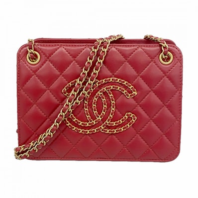 【6ee5792-k】シャネル ショルダーバッグ マトラッセ チェーンショルダー ラムスキン レッド ゴールド金具【中古】レディース