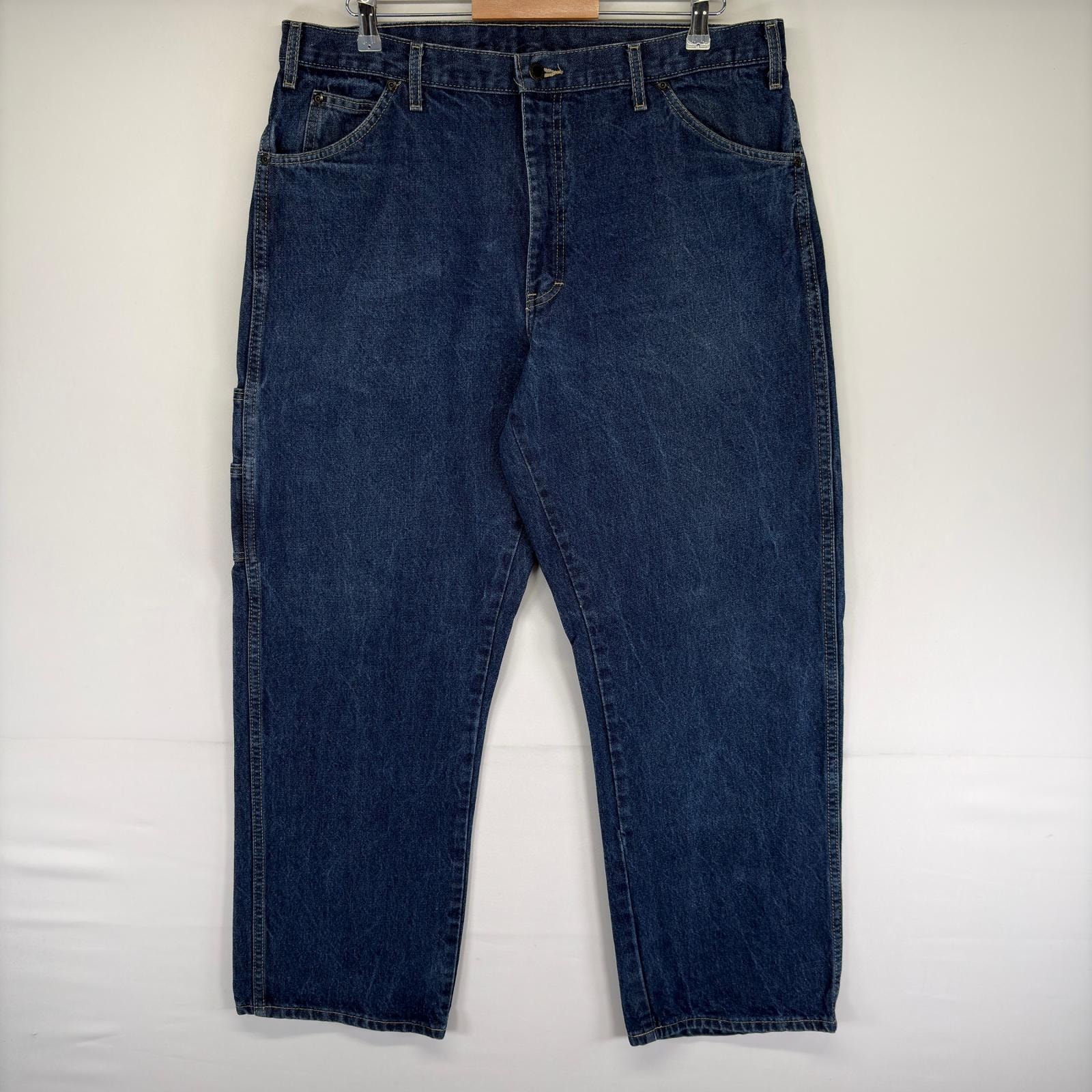 古着 ディッキーズ Dickies パンツ ペインター ワンポイントロゴ 大きいサイズ ジーンズ ジーパン デニム W38 L32  ブルー系 メンズ