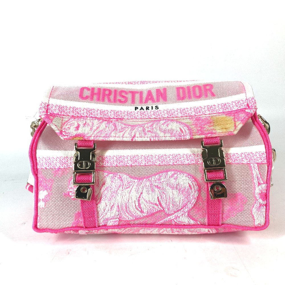 ディオール Dior トワルドゥジュイ 刺繍 ロゴ 斜め掛け カバン ショルダーバッグ キャンバス ピンク