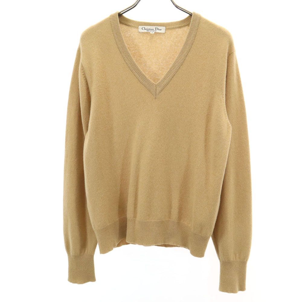 Christian Dior クリスチャンディオール 90s ウール オールド 長袖 Vネック セーター M ベージュ ニット