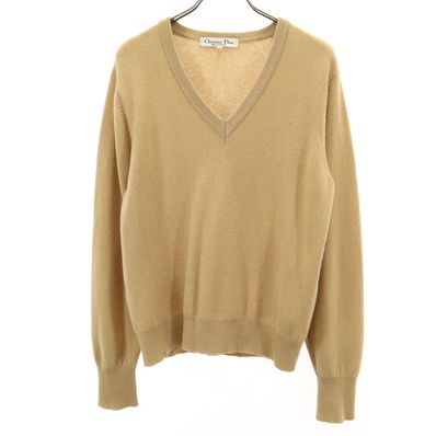 Christian Dior クリスチャンディオール 90s ウール オールド 長袖 Vネック セーター M ベージュ ニット