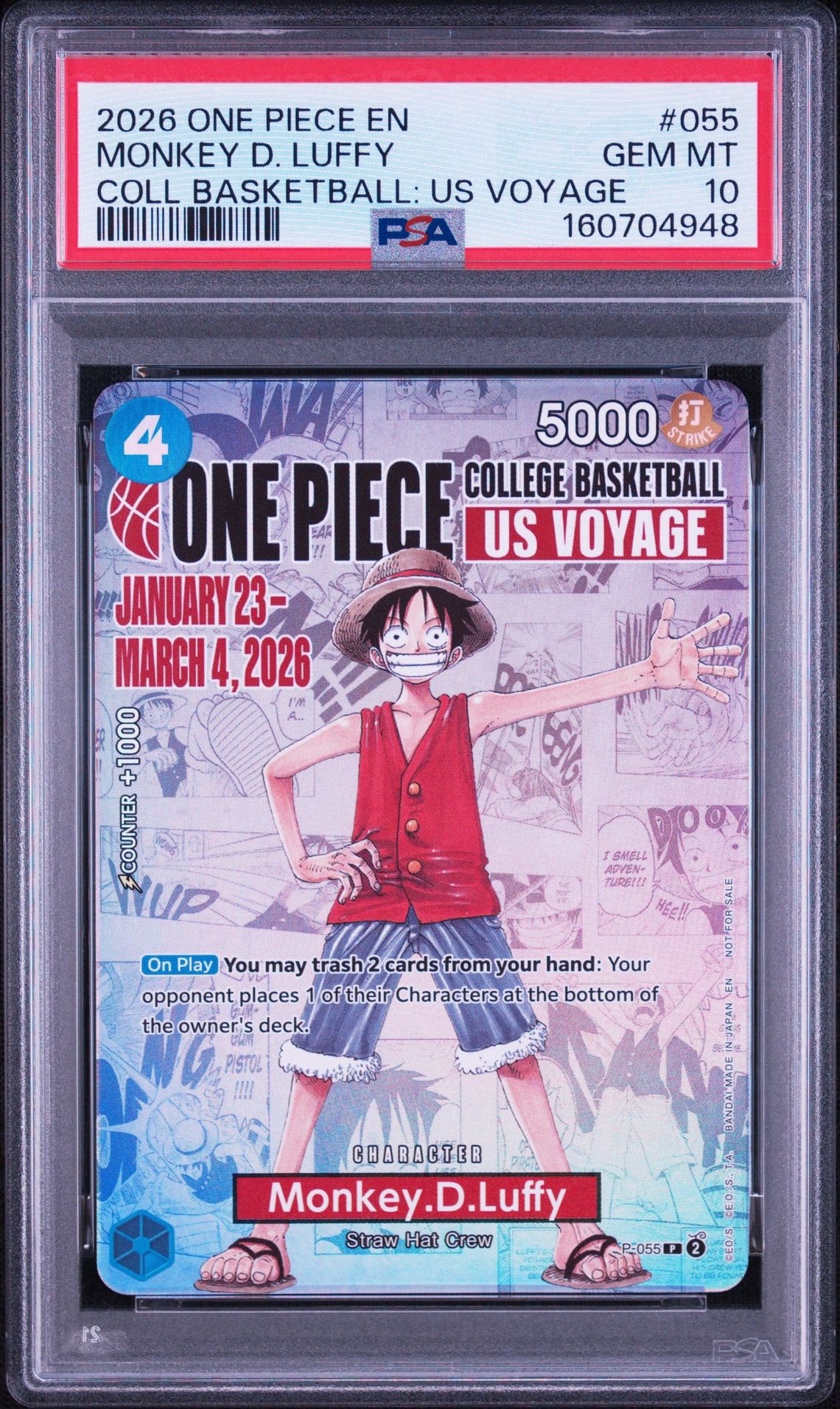 モンキー・D・ルフィ:P (開封済) [P-055]【英語版】(プロモーションカード「ワンピース カレッジ バスケットボール:USボヤージュ」)