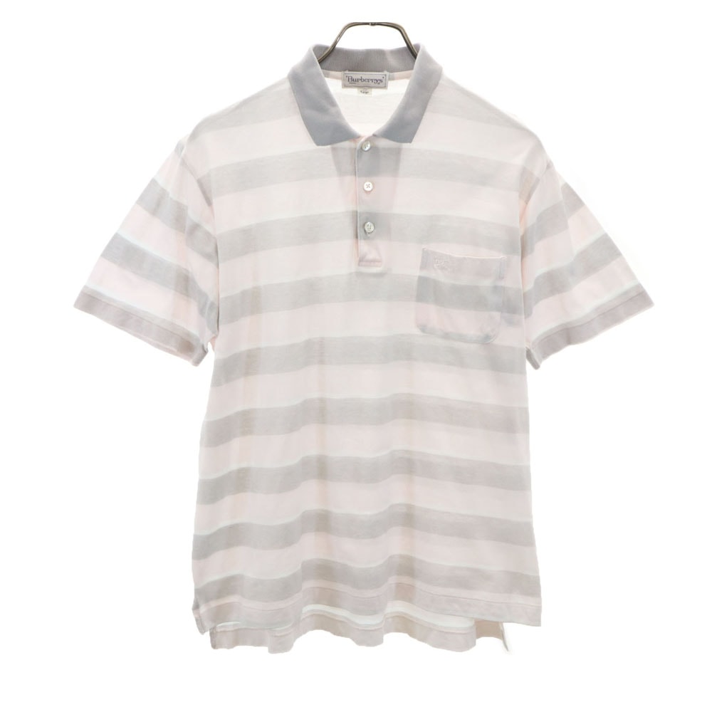 Burberrys バーバリーズ 90s オールド ボーダー柄 半袖 ポロシャツ L グレー系