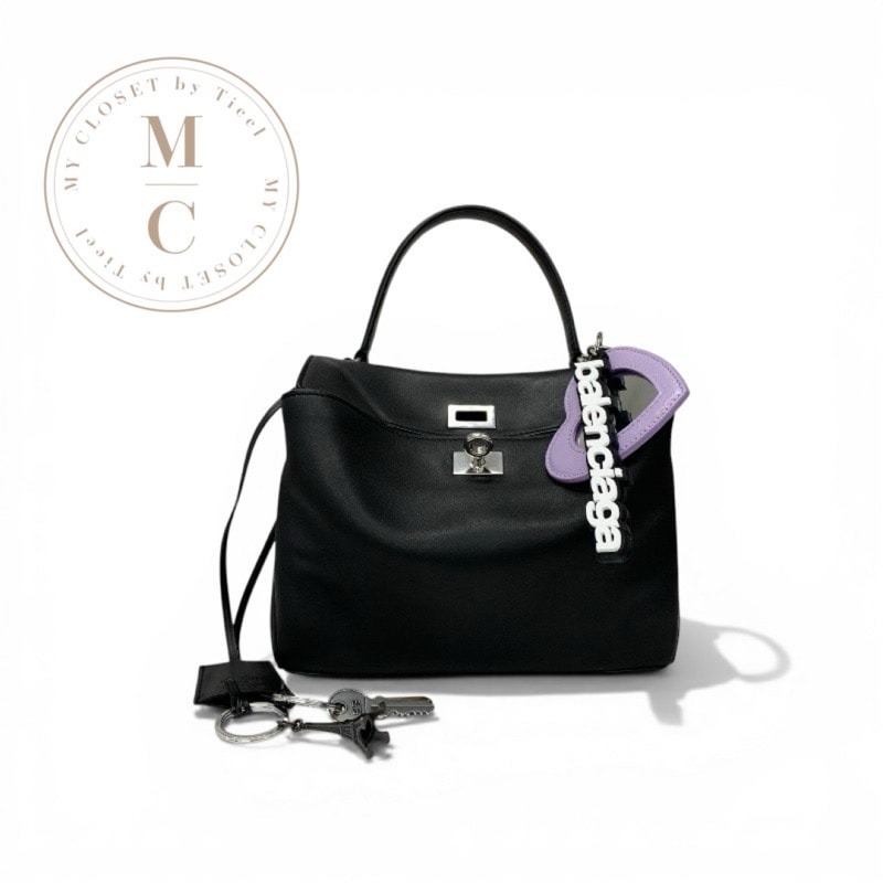 バレンシアガ BALENCIAGA ハンドバッグ ブラック シルバー スモール ユーズド スムースカーフスキン チャーム付き 2way