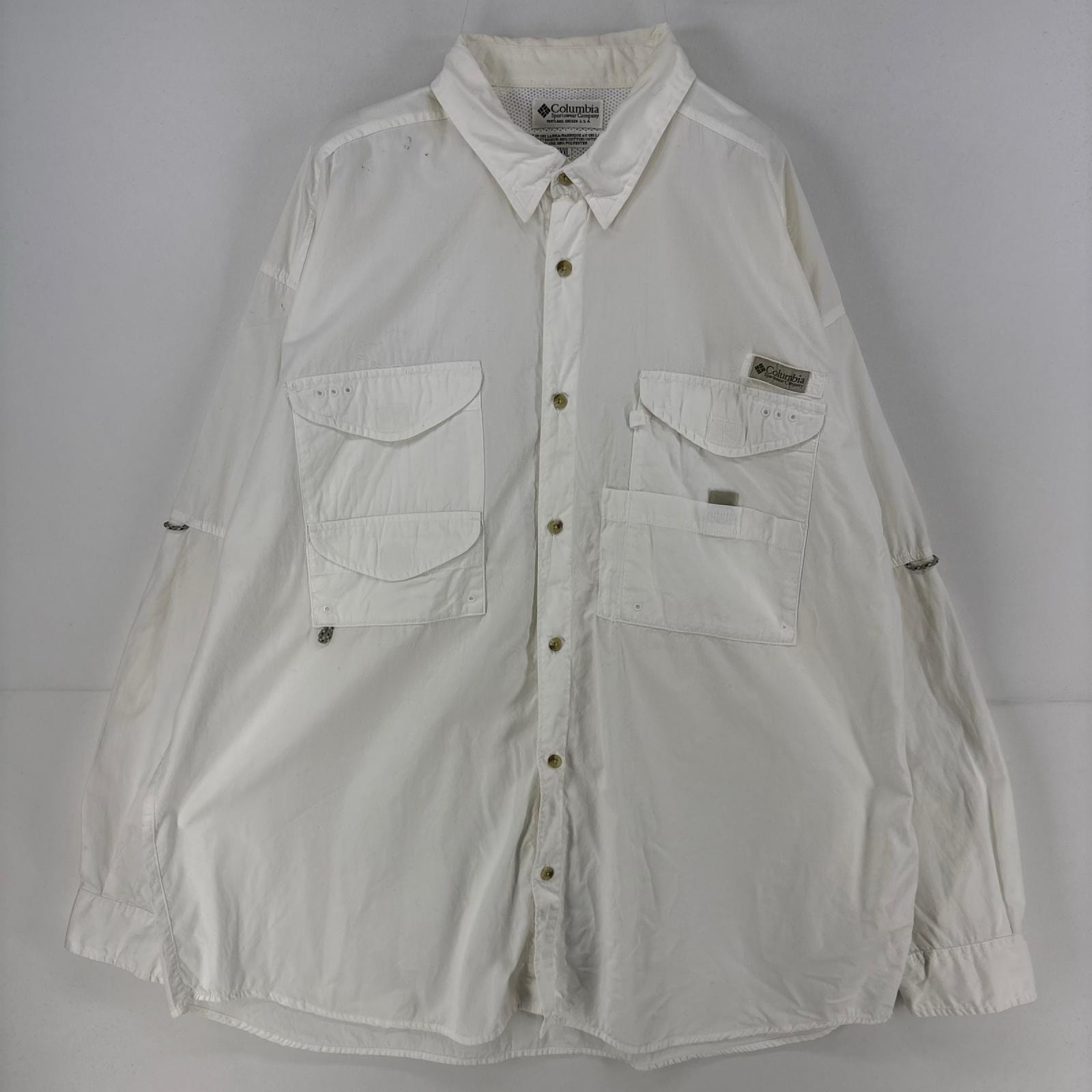 古着 コロンビア Columbia 長袖シャツ PFG フィッシング ワンポイント ロゴ 大きいサイズ 2XL ホワイト メンズ
