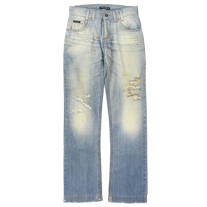 【SALE】DOLCE&GABBANA ドルチェアンドガッバーナ デニムパンツ サイズ 44 メンズ ジーンズ ヴィンテージ加工 ダメージ ジップフライ ボトムス ライトインディゴ イタリア製