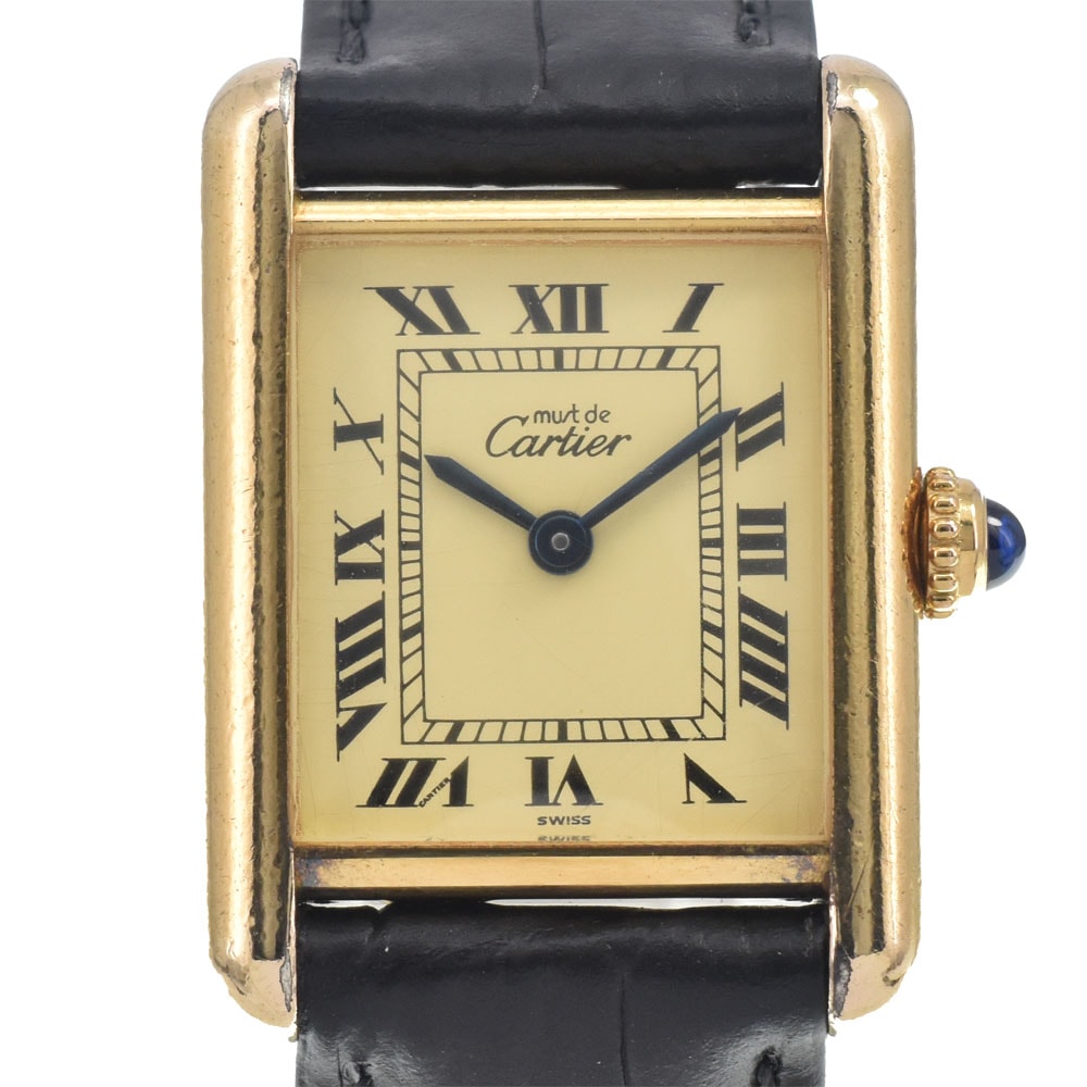 カルティエ CARTIER W1003153 マストタンク ヴェルメイユ SV925(GP)/レザー ゴールド クォーツ レディース 腕時計 D#147343