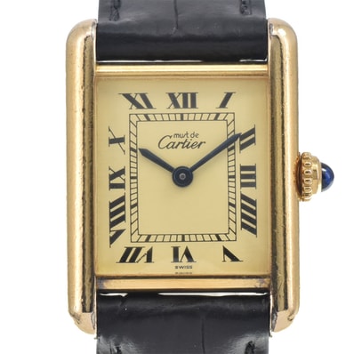 カルティエ CARTIER W1003153 マストタンク ヴェルメイユ SV925(GP)/レザー ゴールド クォーツ レディース 腕時計 D#147343