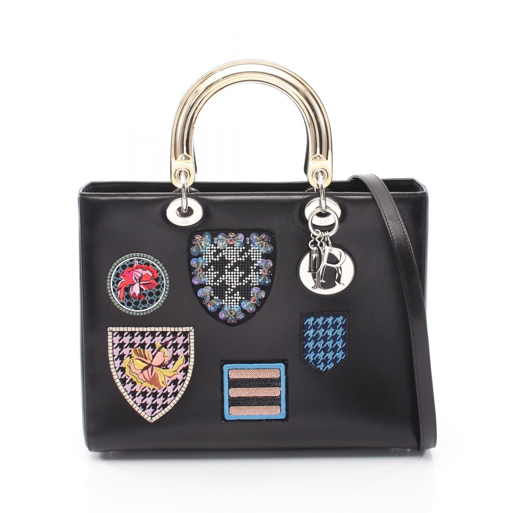 ディオール Dior レディディオール ラージ ワッペン 2WAY ハンドバッグ バッグ レザー レディース ブラック系 / マルチカラー 【中古】