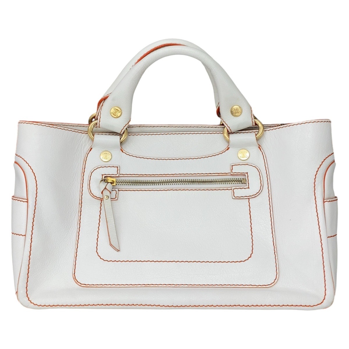 セリーヌ ブギーバッグ トートバッグ ハンドバッグ ホワイト オレンジ レザー レディース CELINE 中古