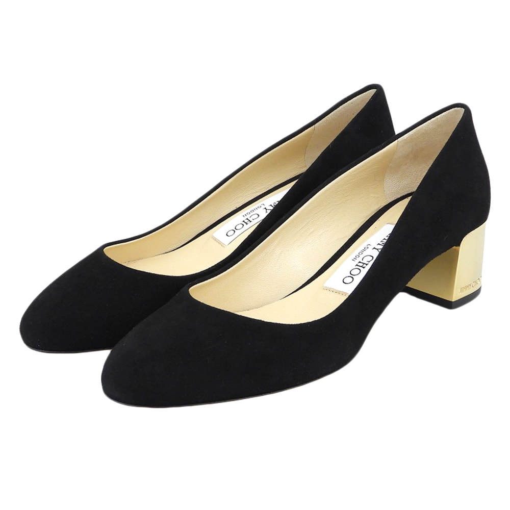 ジミーチュウ 新品同様 チャンキーヒール スエード パンプス シューズ レディース 黒 ブラック 36 36