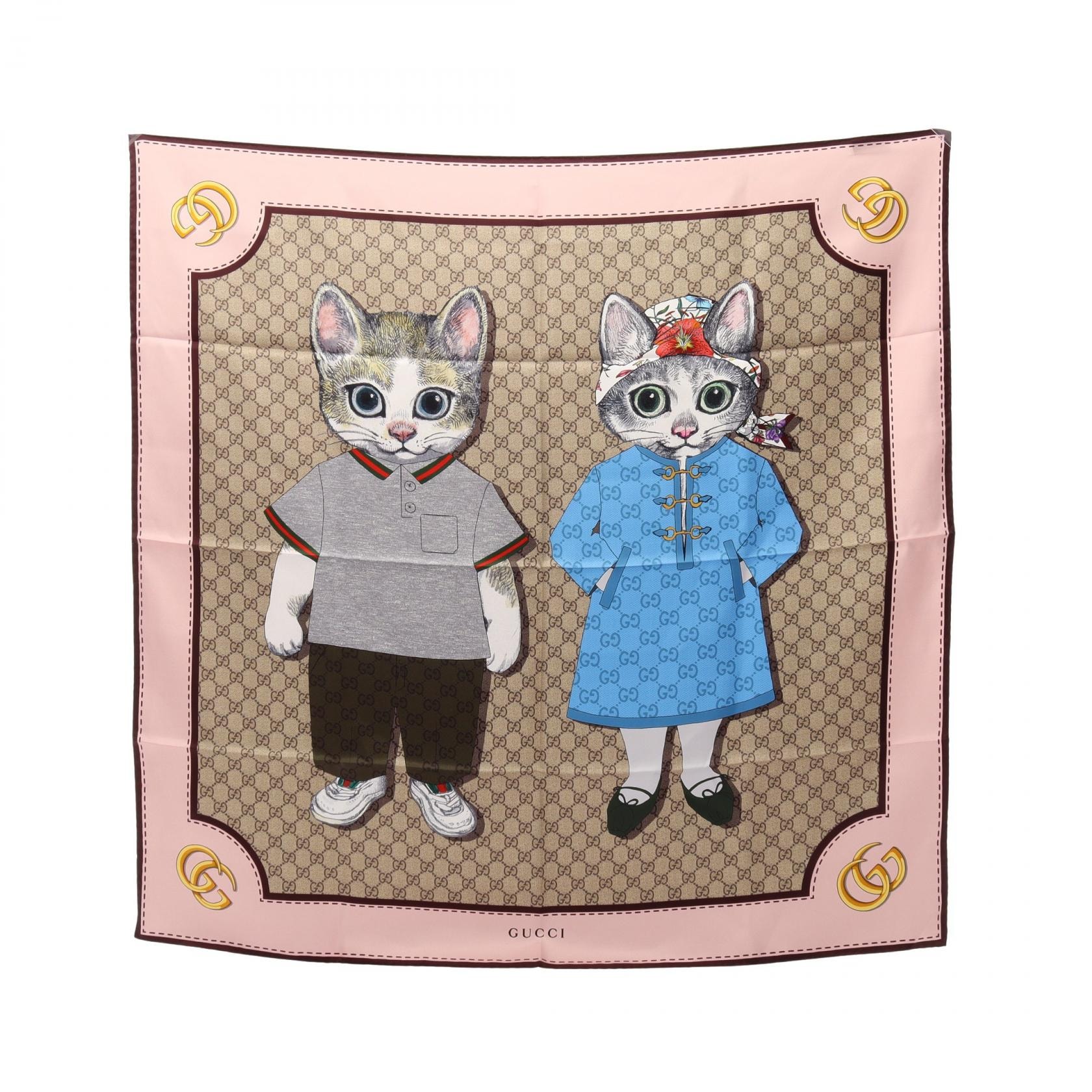 グッチ GUCCI GUCCI × ヒグチユウコ GG柄 スカーフ 衣料品 シルク レディース ピンク系 / ベージュ系 / マルチカラー 【中古】