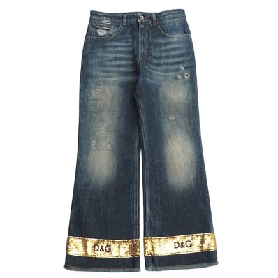 DOLCE&GABBANA ドルチェアンドガッバーナ デニムパンツ サイズ40 スパンコール ストレッチ フレア ダメージ加工 ブランド古着【中古】20260316/RA8436