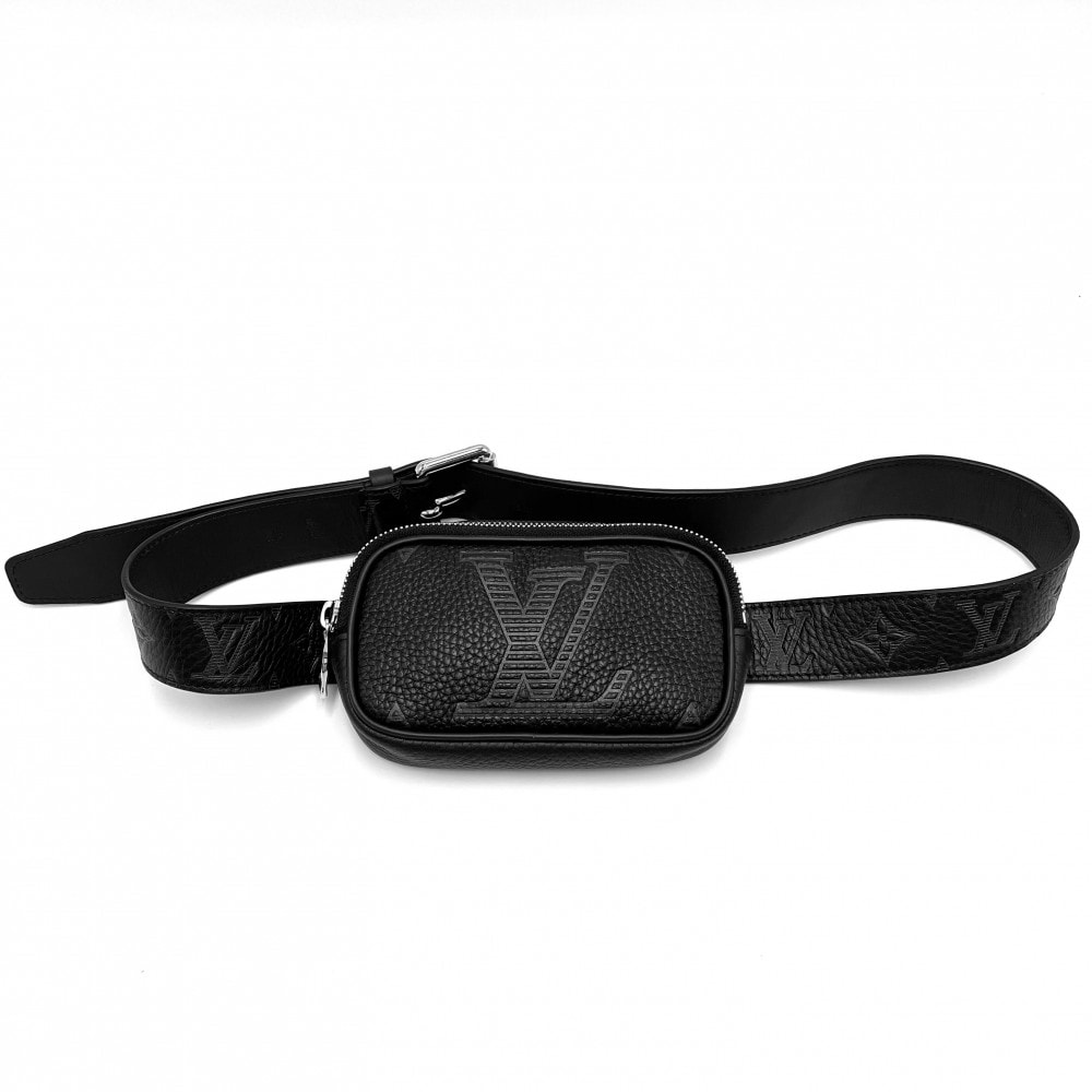 LOUIS VUITTON ルイヴィトン ウエストバッグ サンチュールシグネチャーポケット ウエストポーチ ベルトバッグ 95/38 MP282  トリヨンレザー   ブラック 黒 シルバー金具 メンズ 美品【中古品】